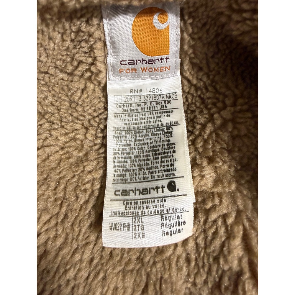 Vintage Carhartt WJ022 FHB Blue Womens Jacket Sherpa Lined Sandstone Duck Coat - Picture 12 of 16